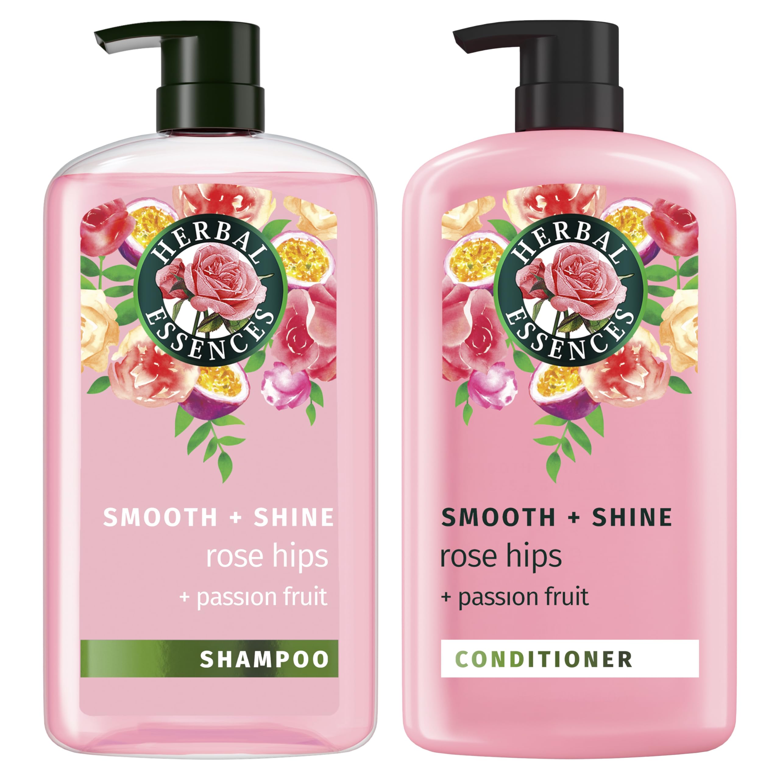 Herbal Essences Rose Hips and Passionfruit shampoo bottle for smooth, shiny hair