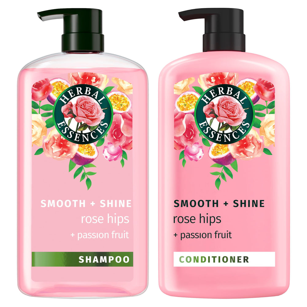 Herbal Essences Rose Hips and Passionfruit shampoo bottle for smooth, shiny hair