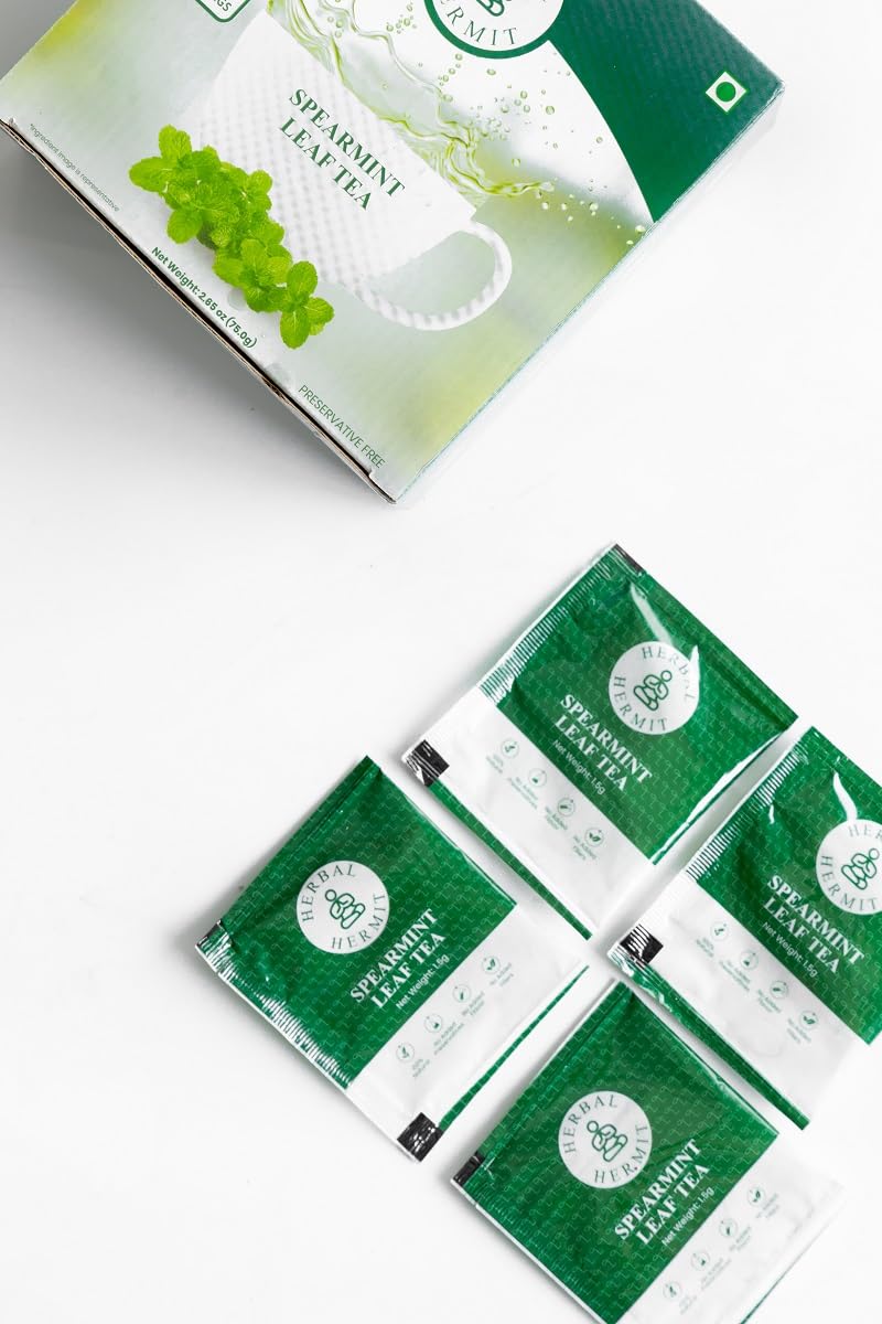 Herbal Hermit brewed spearmint tea cup with fragrant steam