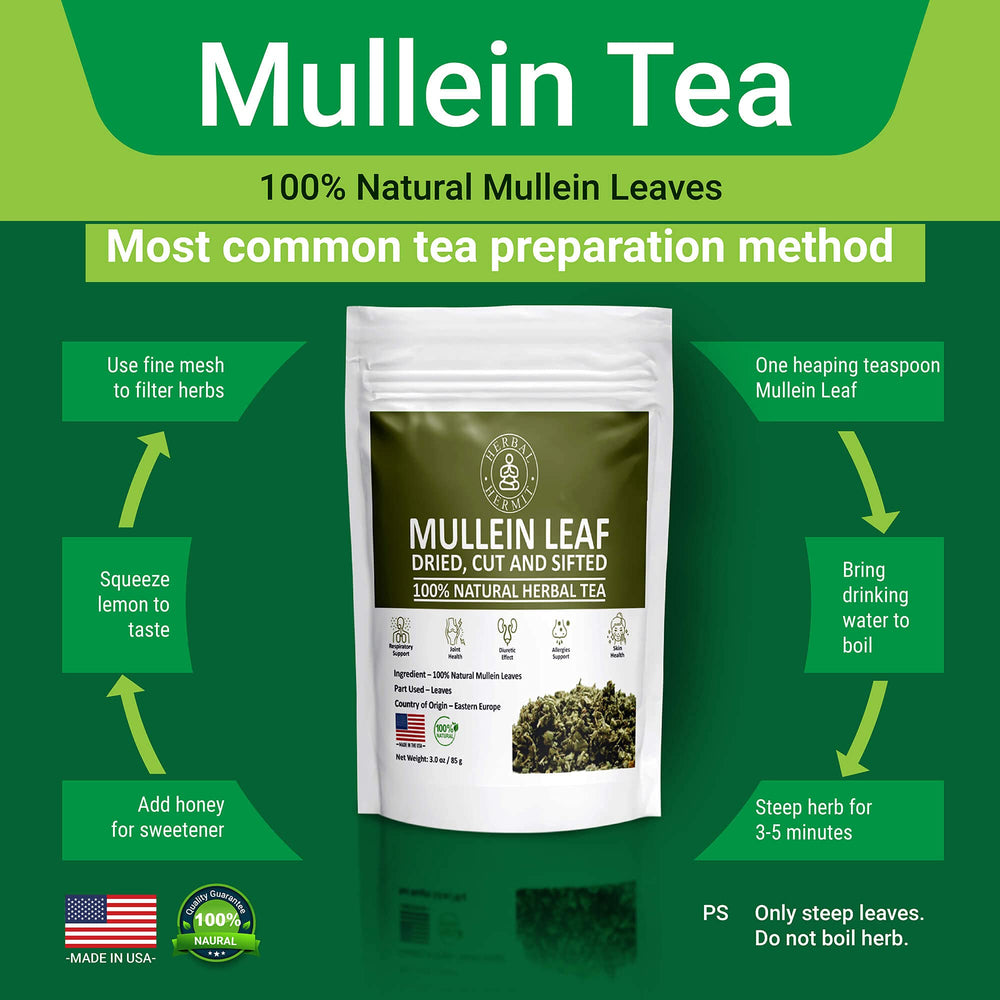Herbal Hermit mullein tea cup with steam offers a warm, comforting moment.
