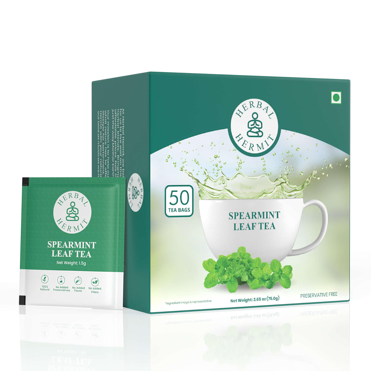 Herbal Hermit spearmint tea bags 50-count for a caffeine-free, refreshing cup