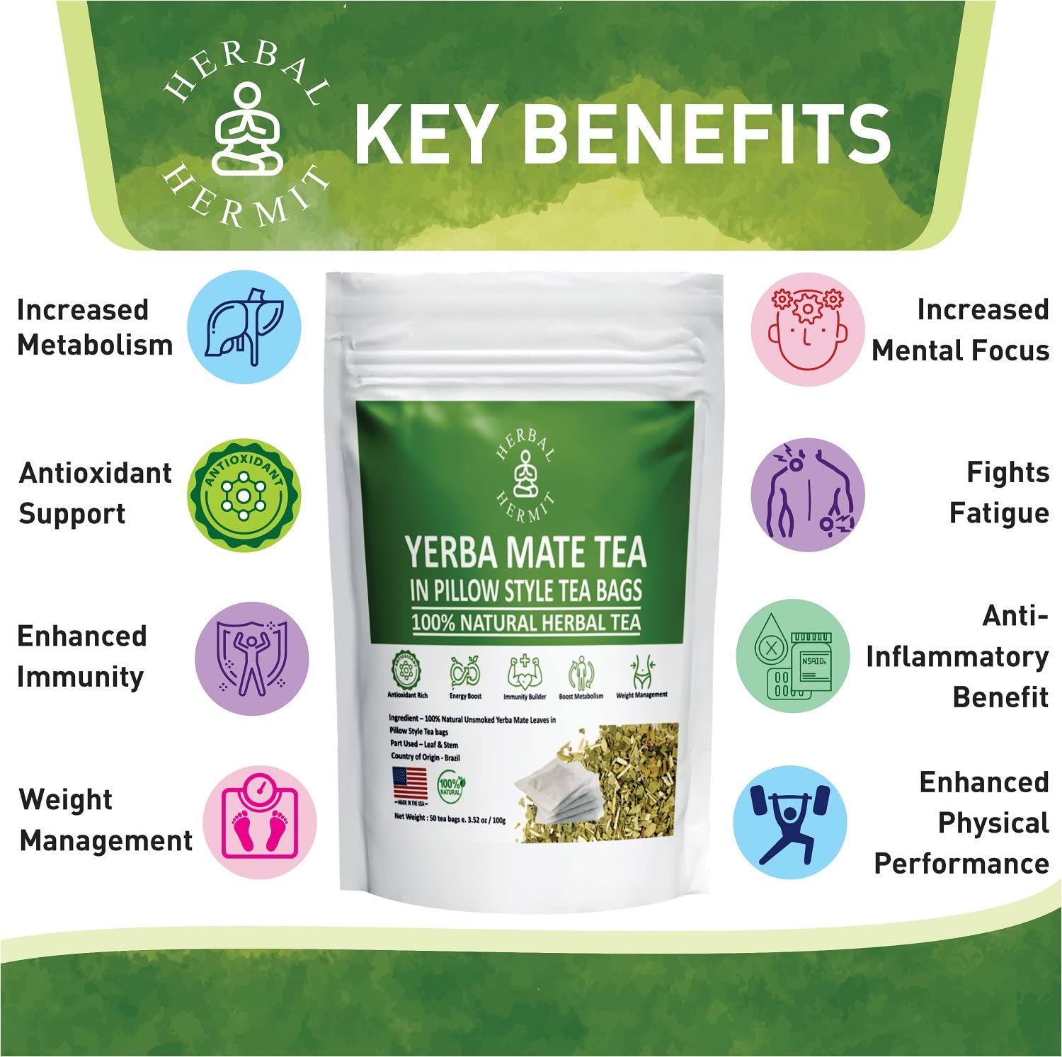 Brewing Herbal Hermit Yerba Mate yields a smooth, energizing cup with rich aroma.
