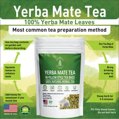 Herbal Hermit Yerba Mate highlights caffeine content for a steady daytime lift.