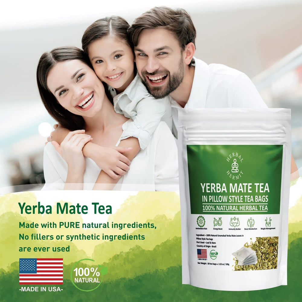 Made in USA Herbal Hermit Yerba Mate bag signals quality and care.