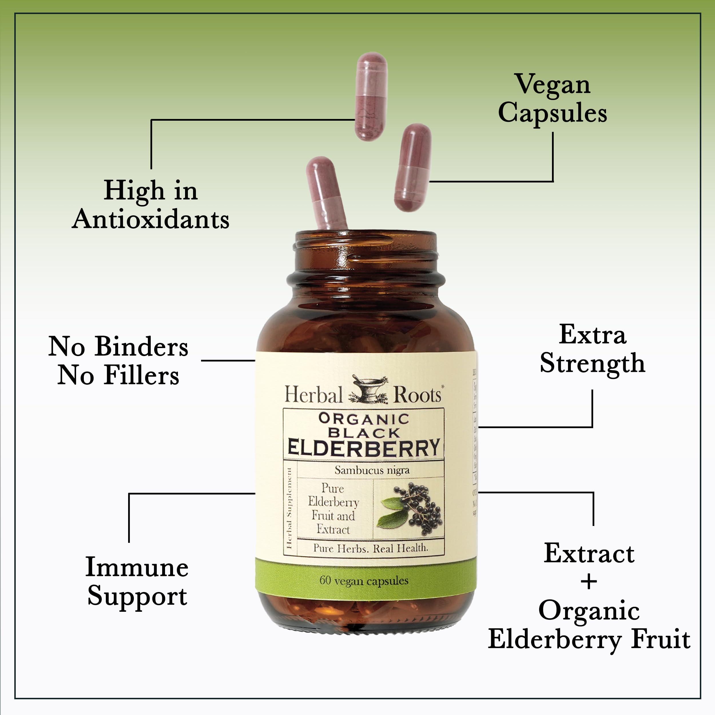Herbal Roots capsules pouring into hand for easy daily use.