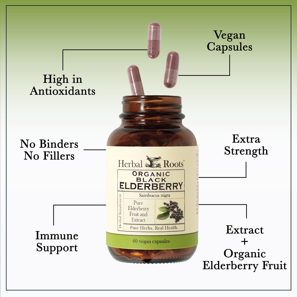 Herbal Roots capsules pouring into hand for easy daily use.
