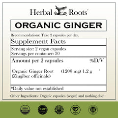 Herbal Roots Ginger Supplement capsules closeup suggesting immune support potential.