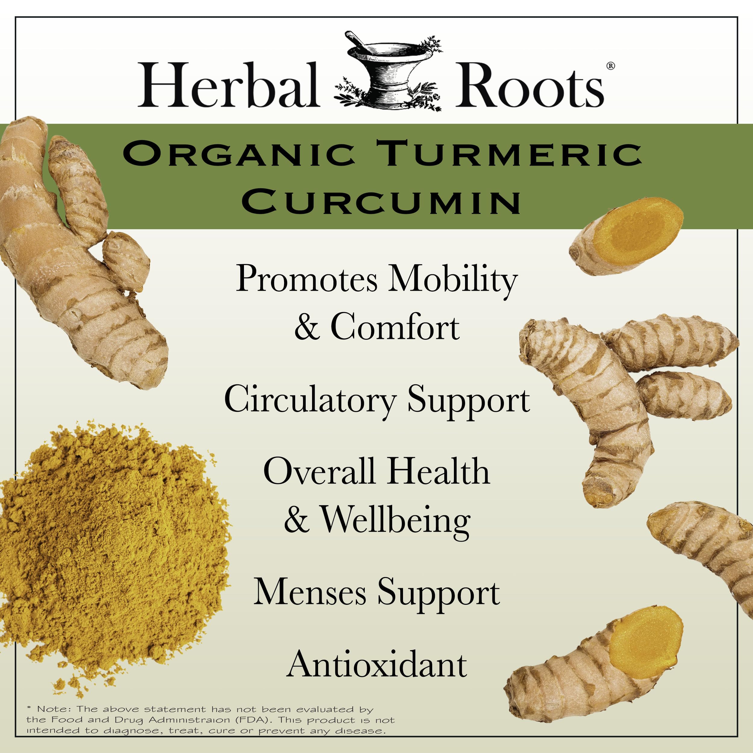 Herbal Roots label close-up highlighting organic ingredients and purity