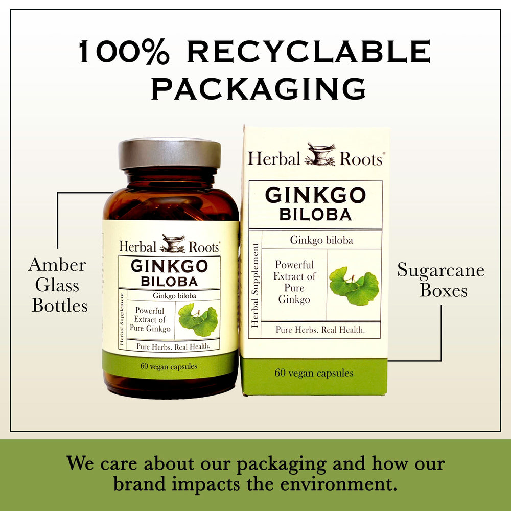 Herbal Roots label showing organic and GMP-certified quality