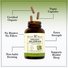Valerian Root Capsules on nightstand suggest calming nightly routine