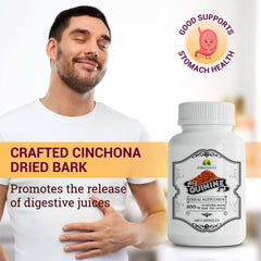 HERBALICIOUS Cinchona bark illustration emphasizes natural digestive support.