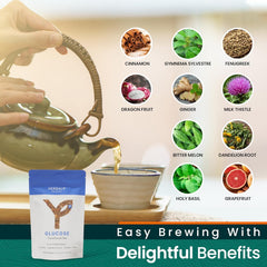 Herbaly Glucose Functional Tea dried herbs and roots create a flavorful aroma.