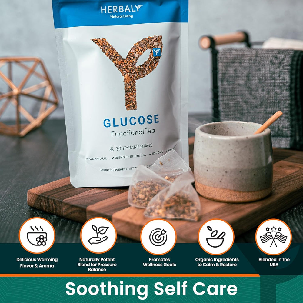 Herbaly Glucose Functional Tea spoon with loose leaves ready to brew.