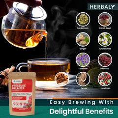 Herbaly Heart Tea packaging box indicates a caffeine-free herbal option.