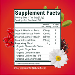 Herbaly Heart Tea pyramid sachet closeup highlighting premium organic ingredients for a flavorful brew.