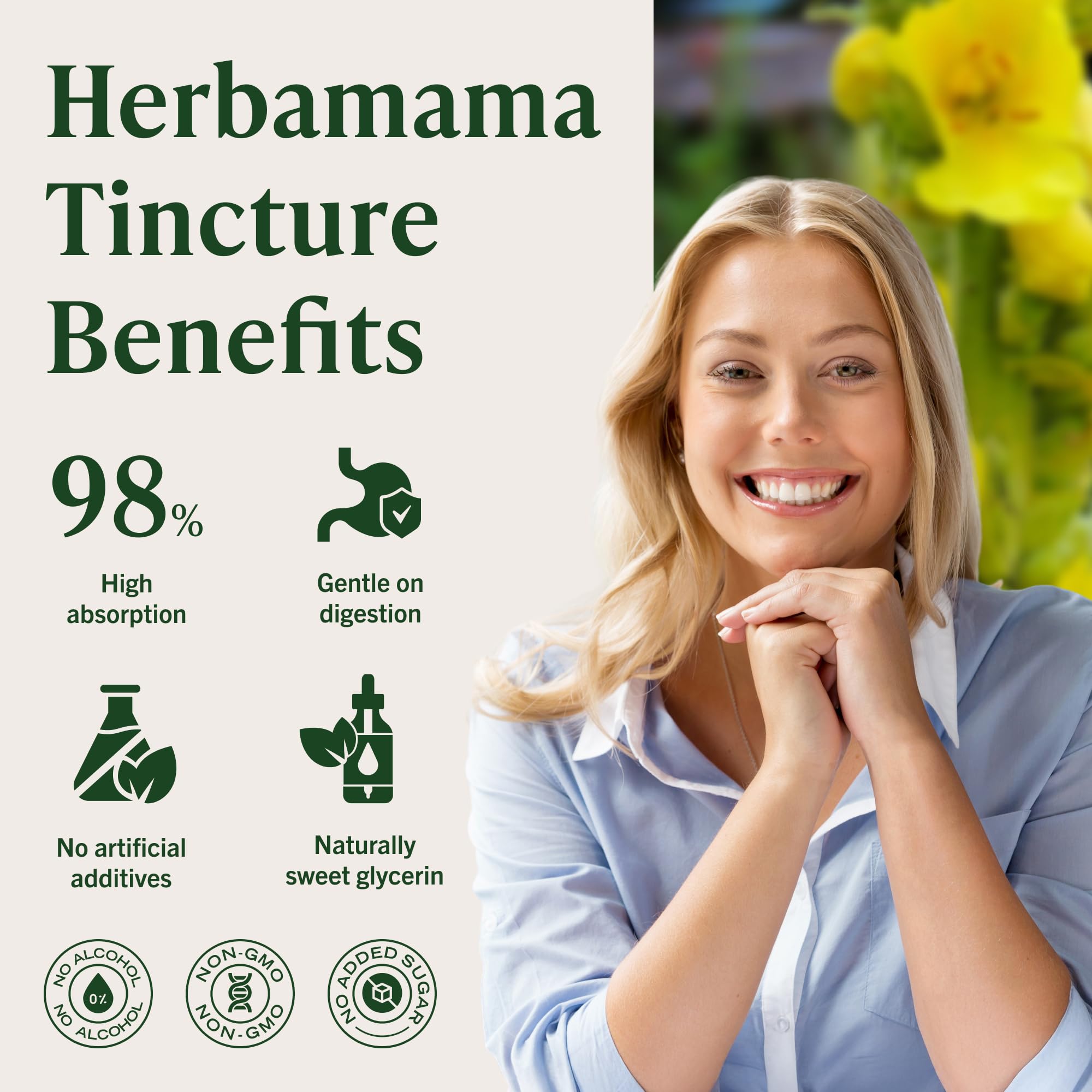 HERBAMAMA Mullein Drops ingredients scene with mullein, echinacea, licorice
