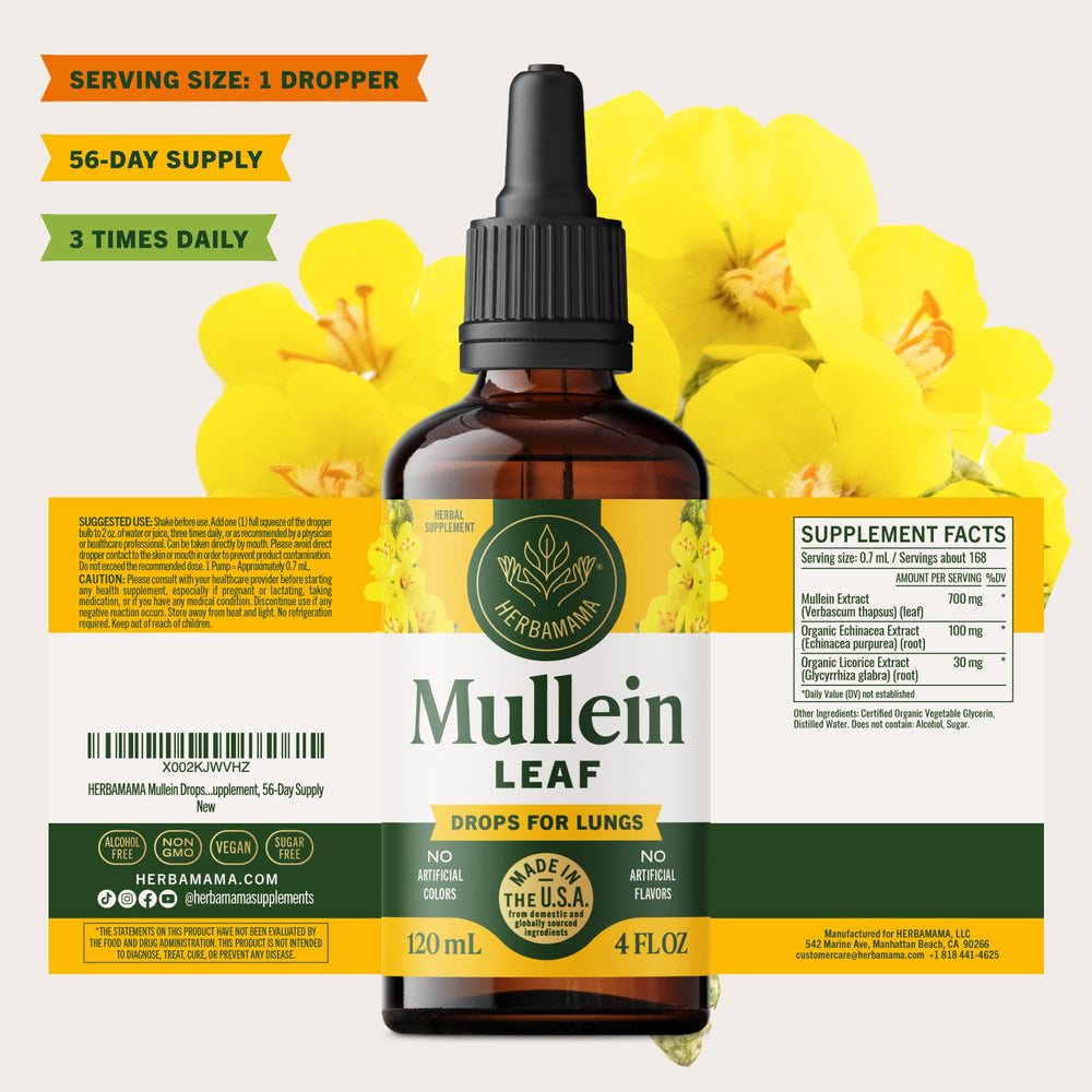 HERBAMAMA Mullein Drops vegan formula label close-up