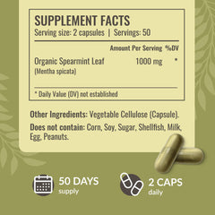 HERBAMAMA Spearmint bottle label emphasizing 1000 mg per serving and 50-day supply.
