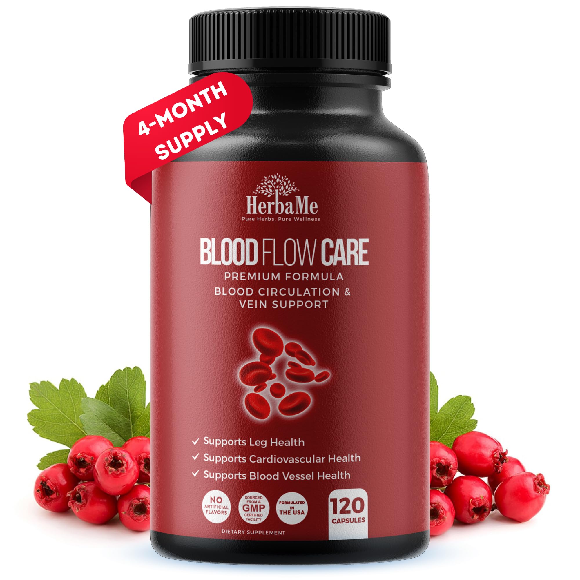 HerbaMe blood circulation capsules close-up for daily vascular wellness.