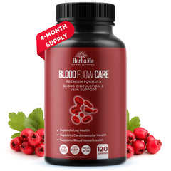 HerbaMe blood circulation capsules close-up for daily vascular wellness.