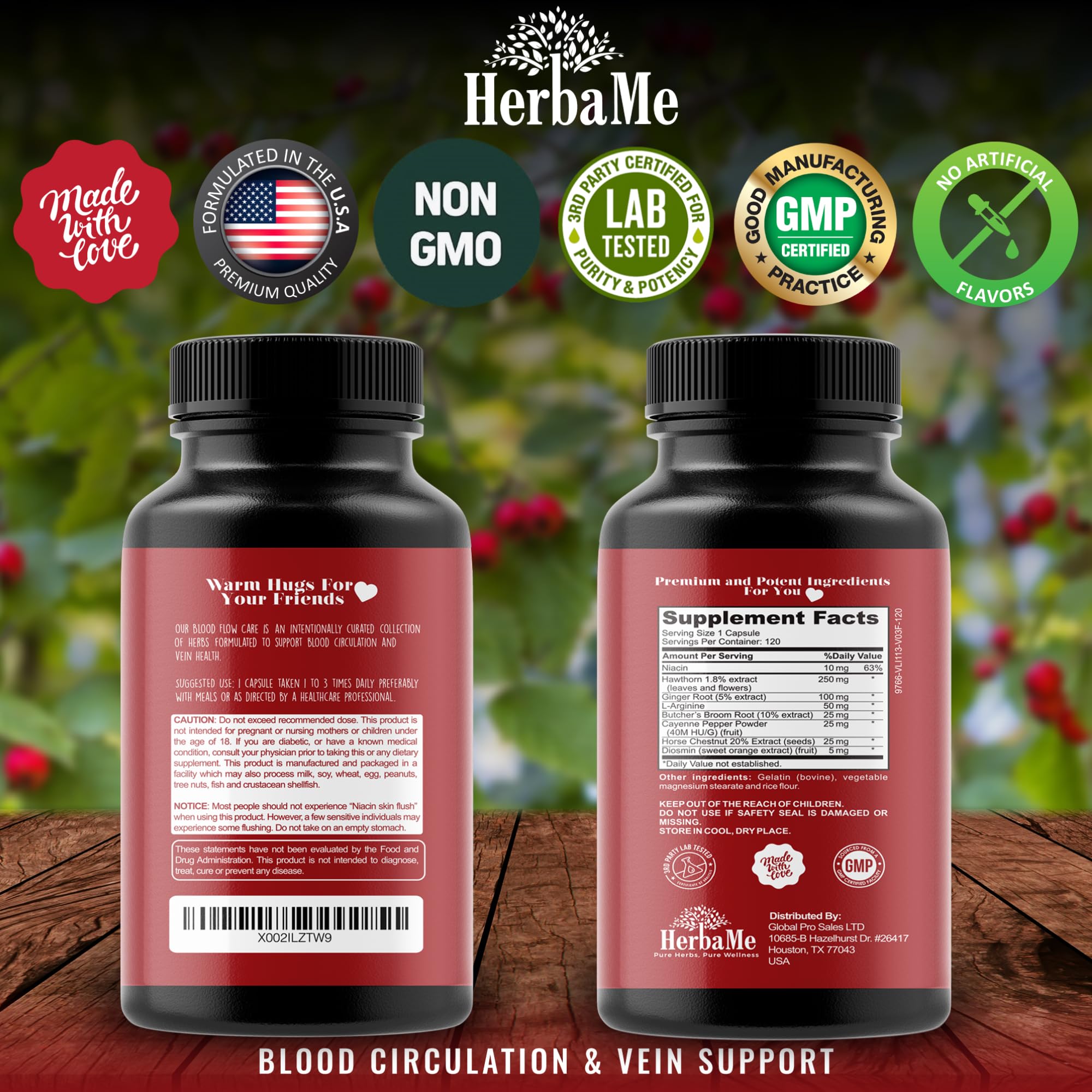 HerbaMe diosmin and hawthorn content suggests vein vitality support.