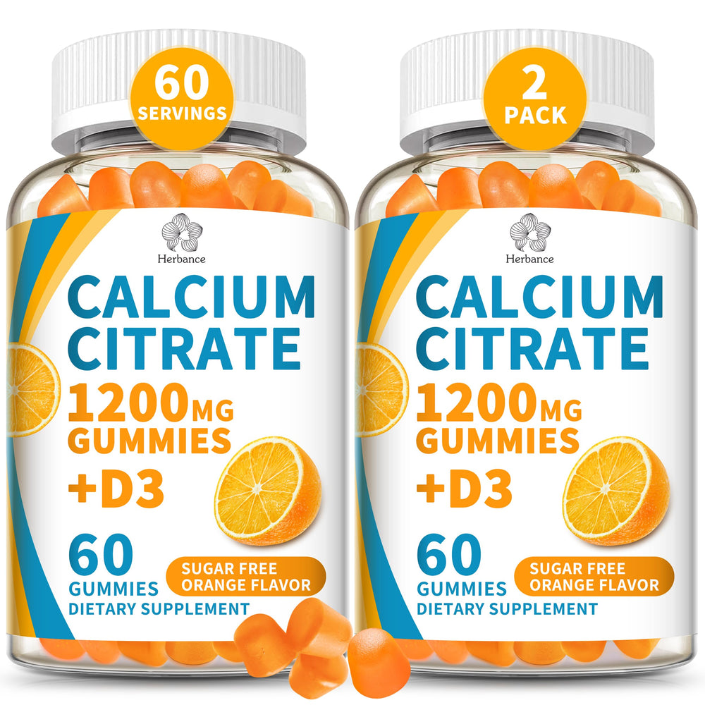 Herbance calcium citrate gummies bottle with orange flavor supporting bone health and immune function