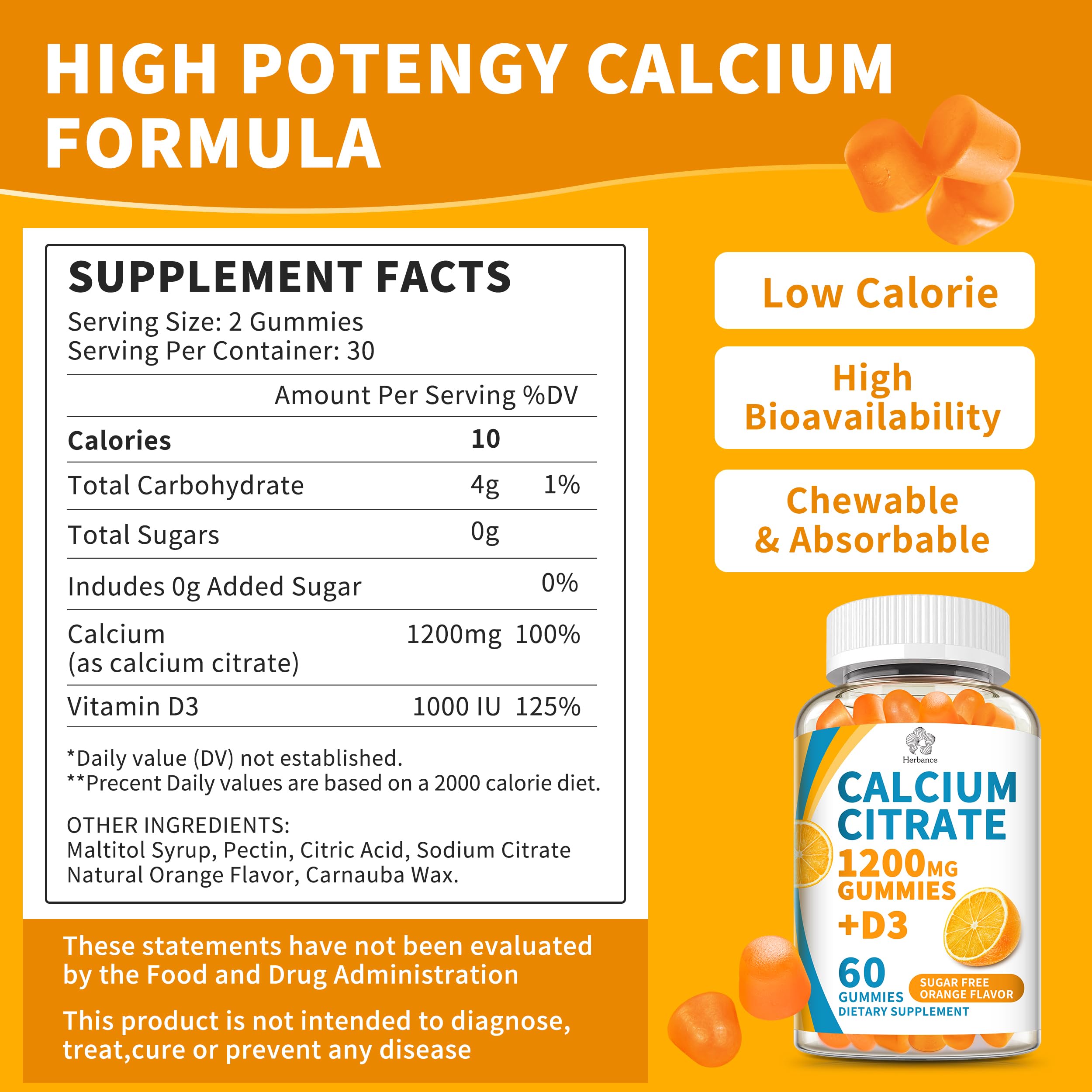 Herbance calcium citrate gummies poured, showing chewy texture and on-the-go calcium support