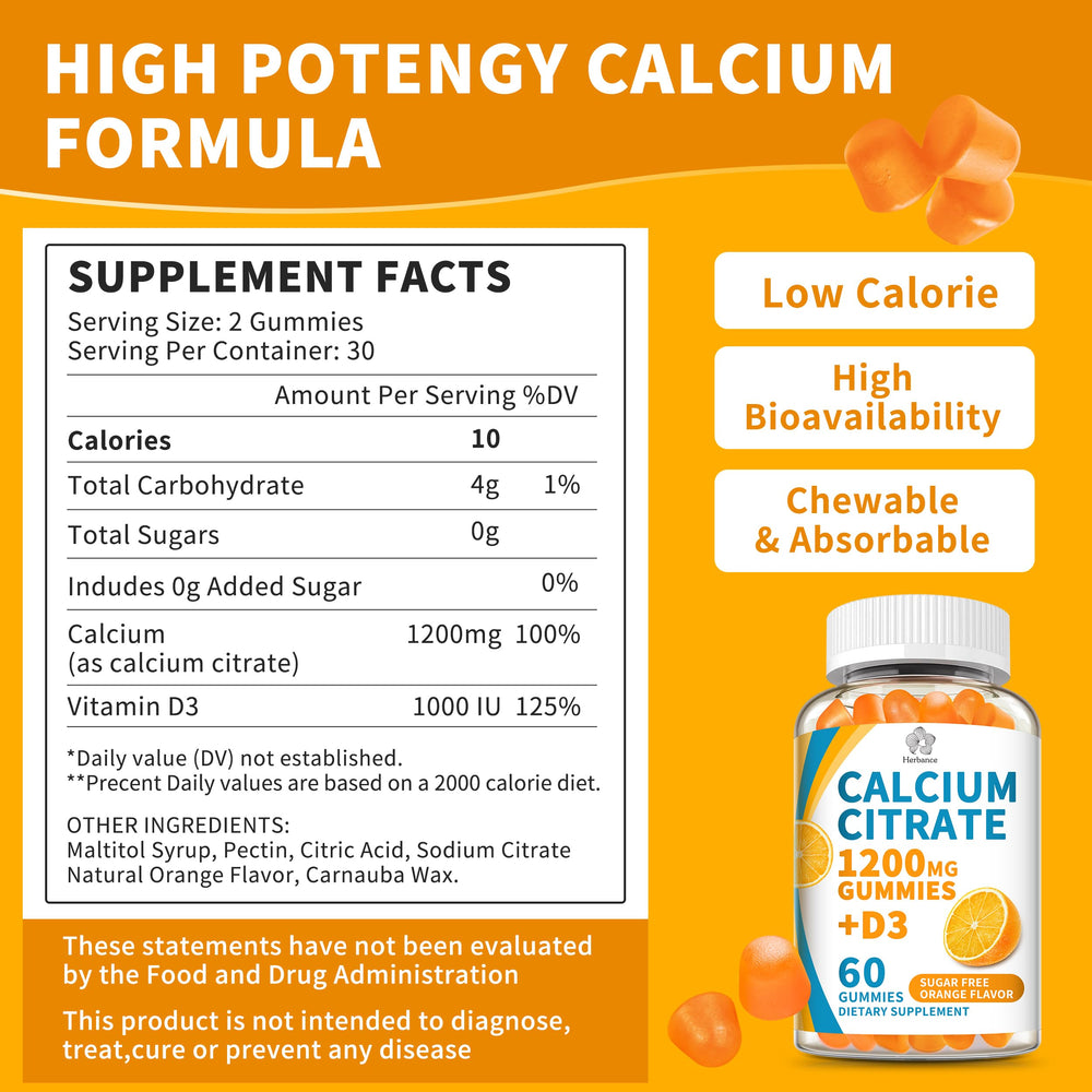 Herbance calcium citrate gummies poured, showing chewy texture and on-the-go calcium support