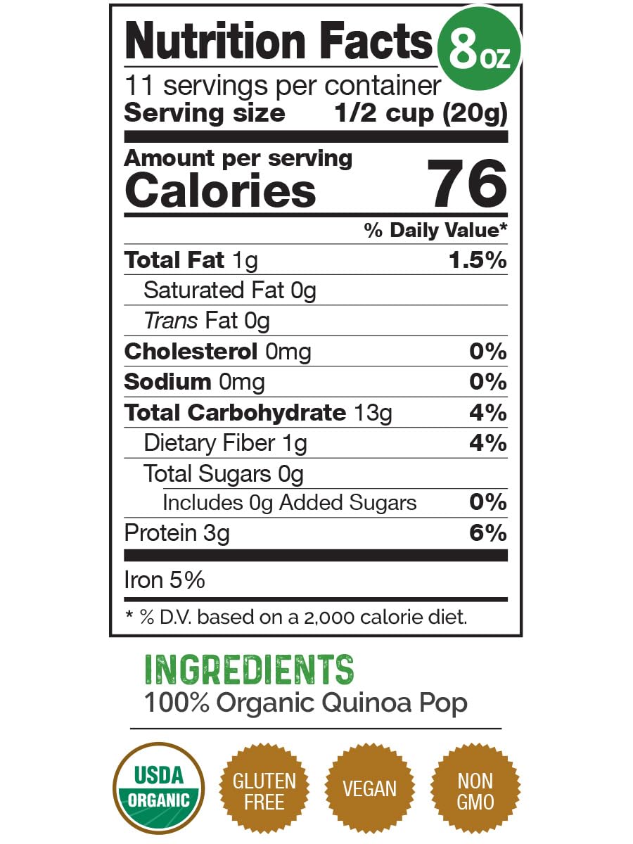 HerbaZest Quinoa Pop Organic serving bowl, protein-rich puffed quinoa for yogurt or cereal.