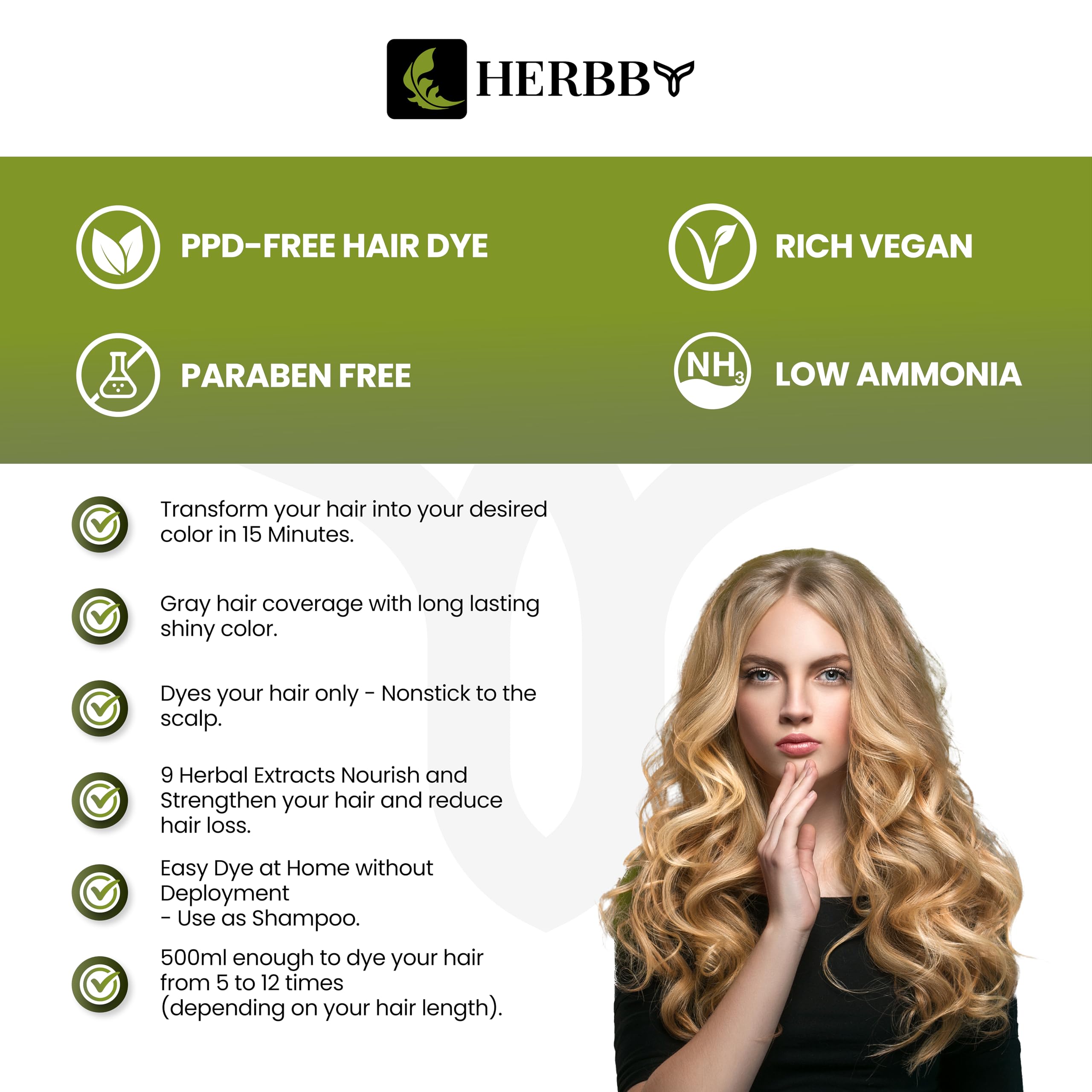 HERBBY gray hair coverage in-use application showing instant color and even results