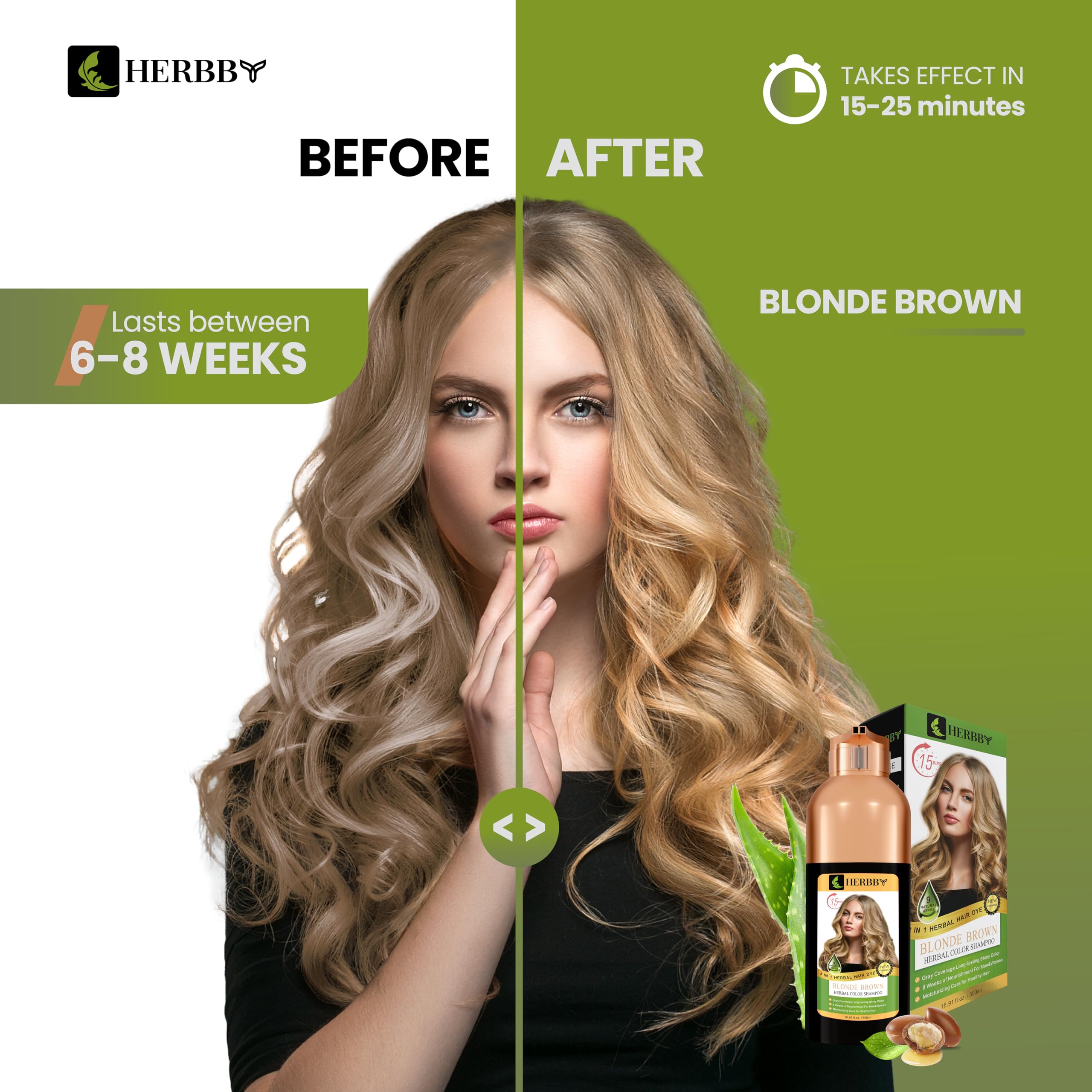 HERBBY shampoo with 9 herbal extracts highlighting natural nourishment for healthier hair