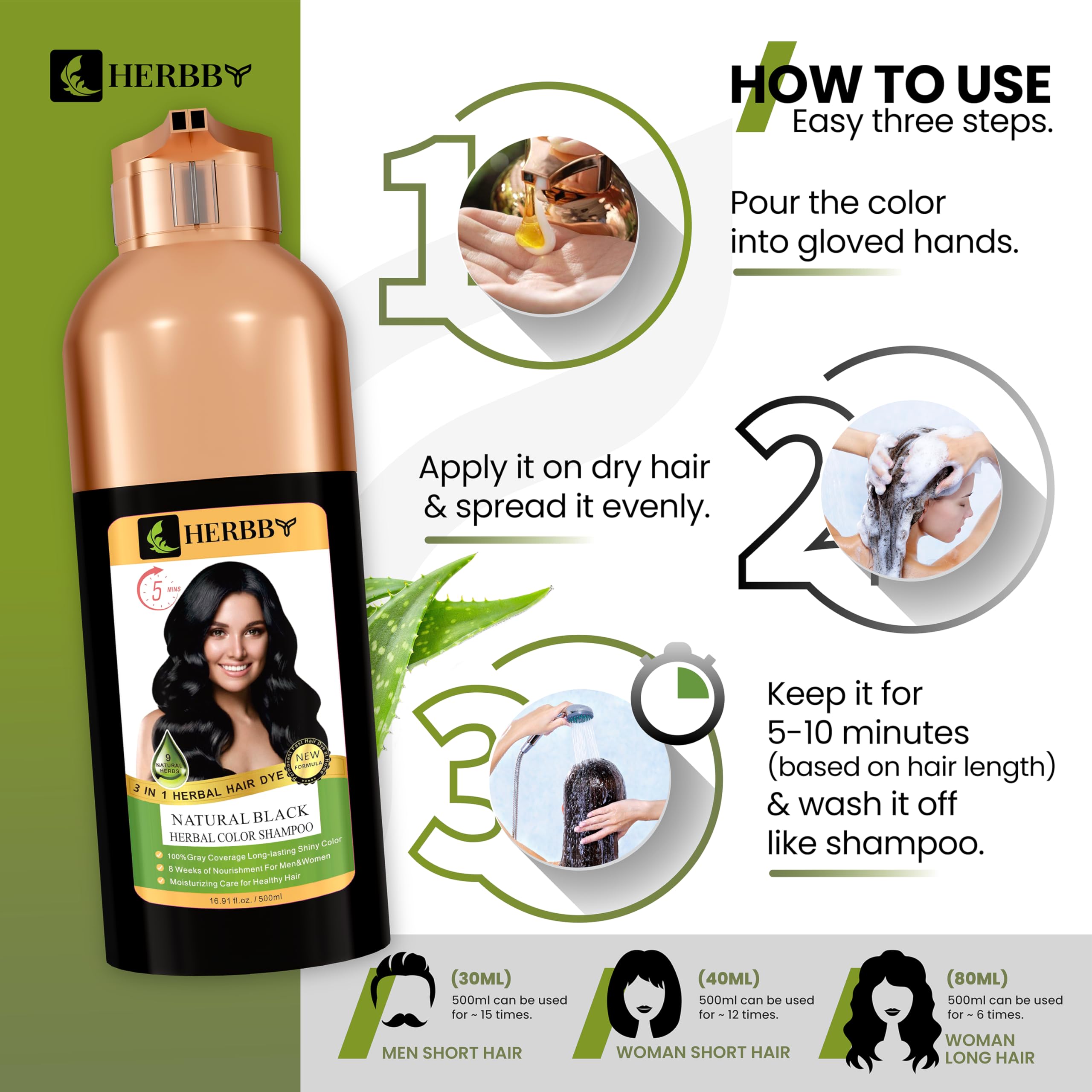 HERBBY application on dry hair demonstrates even distribution.