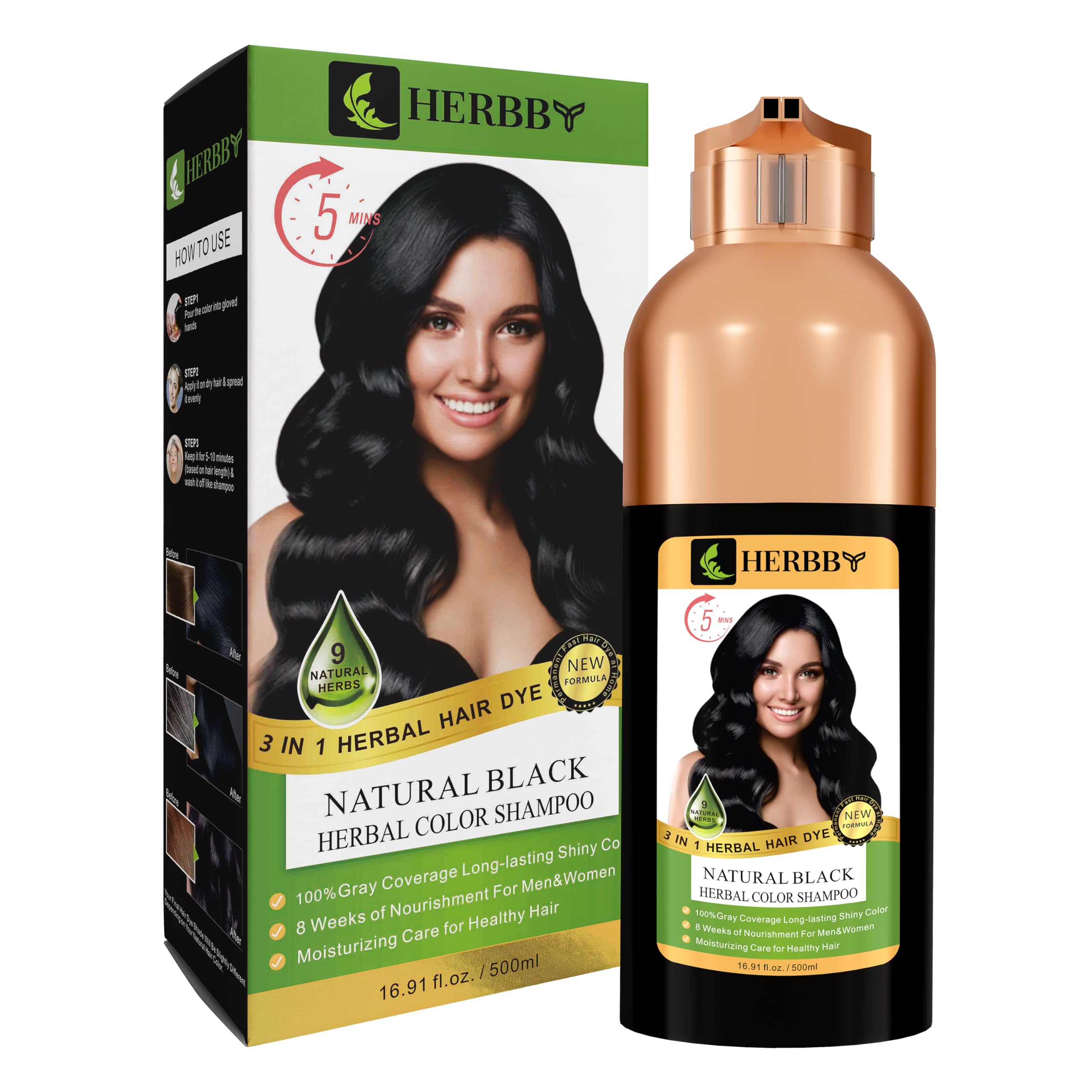 HERBBY before-after image shows color transformation on natural hair.