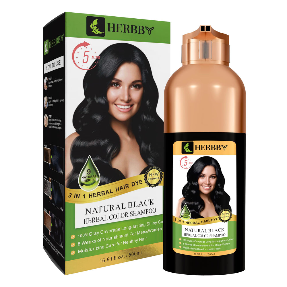 HERBBY before-after image shows color transformation on natural hair.