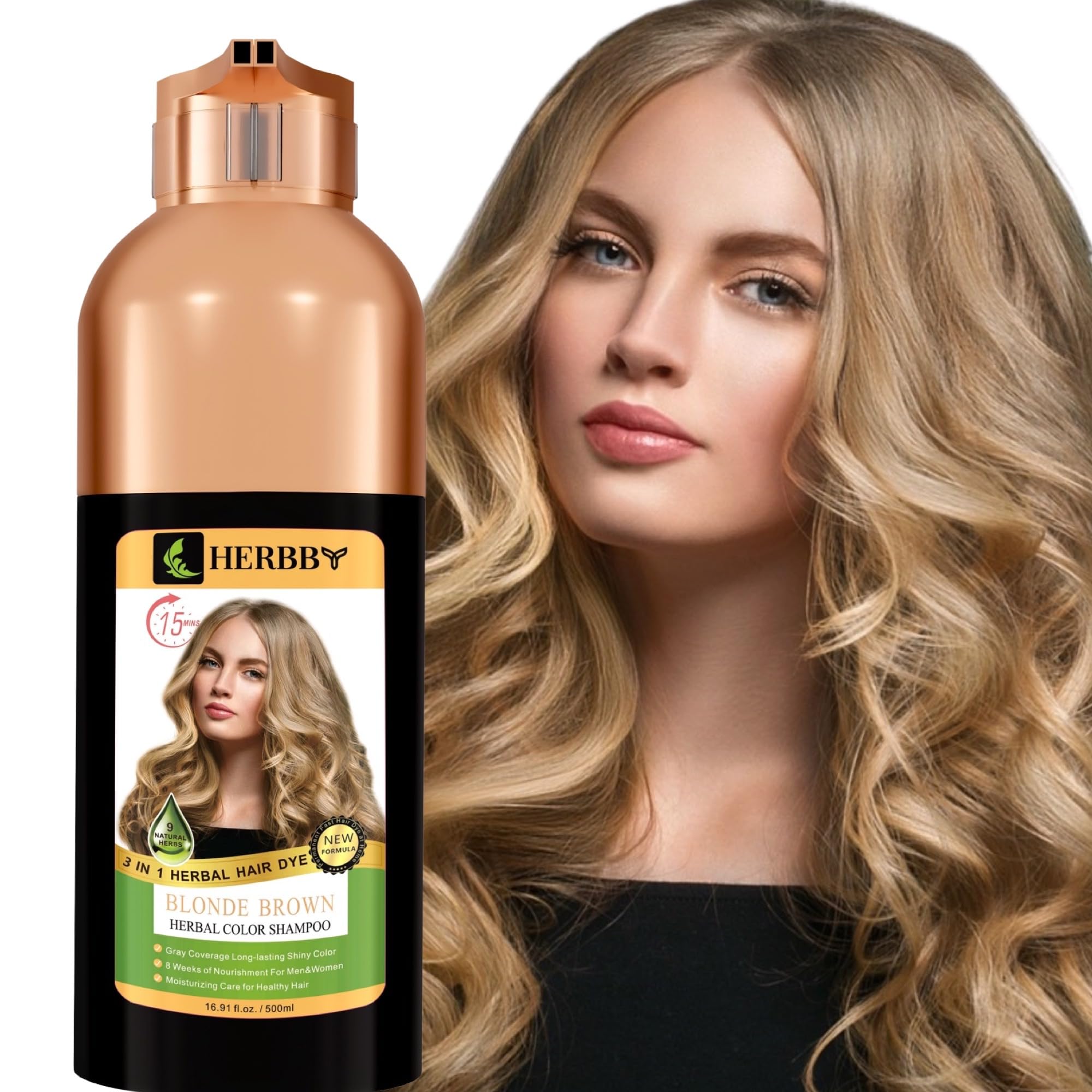 HERBBY Hair Color Shampoo bottle front view, 500ml, for gray hair coverage and even tone