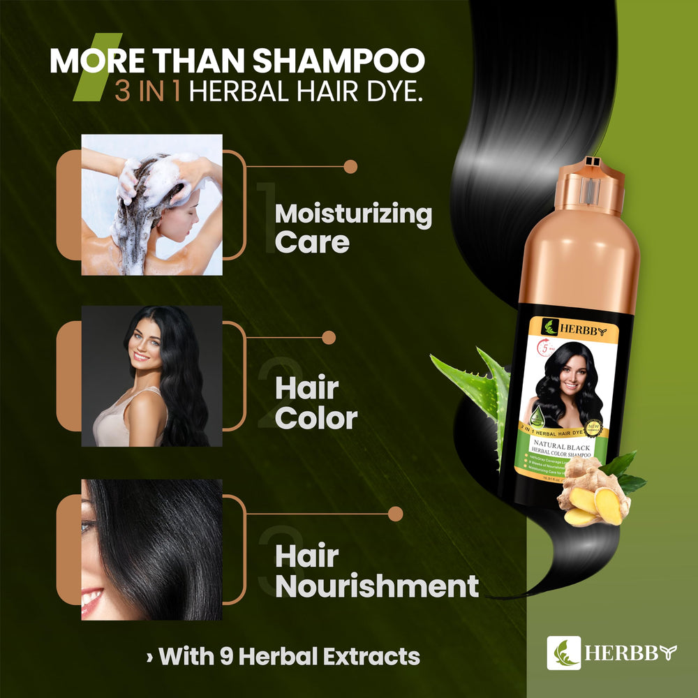 HERBBY herbal extracts illustration emphasizes nourishing ingredients for hair health.