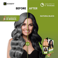 HERBBY label highlights nine herbal extracts for nourishing color transformation.