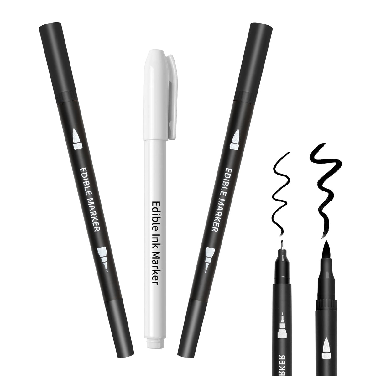 Herbeklab edible markers 3-pcs black-white set for bold decorating