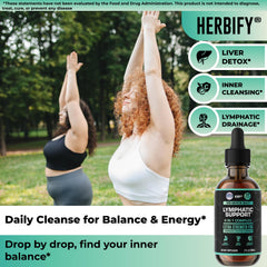 HERBIFY Lymphatic Drainage Drops dropper in use over glass for daily use.