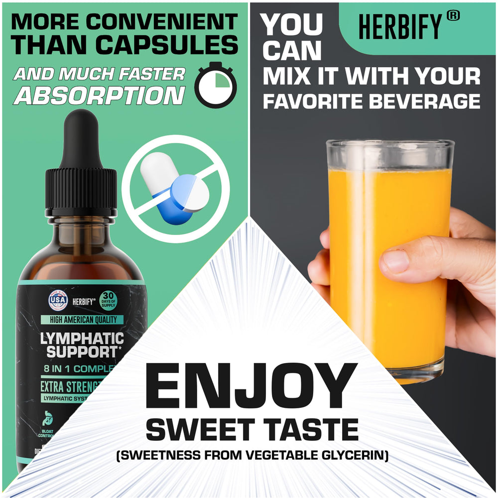 HERBIFY Lymphatic Drainage Drops USA-made label on packaging.