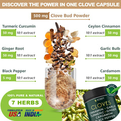 Herbpy 7in1 clove capsules close-up highlighting immune-supporting botanicals.