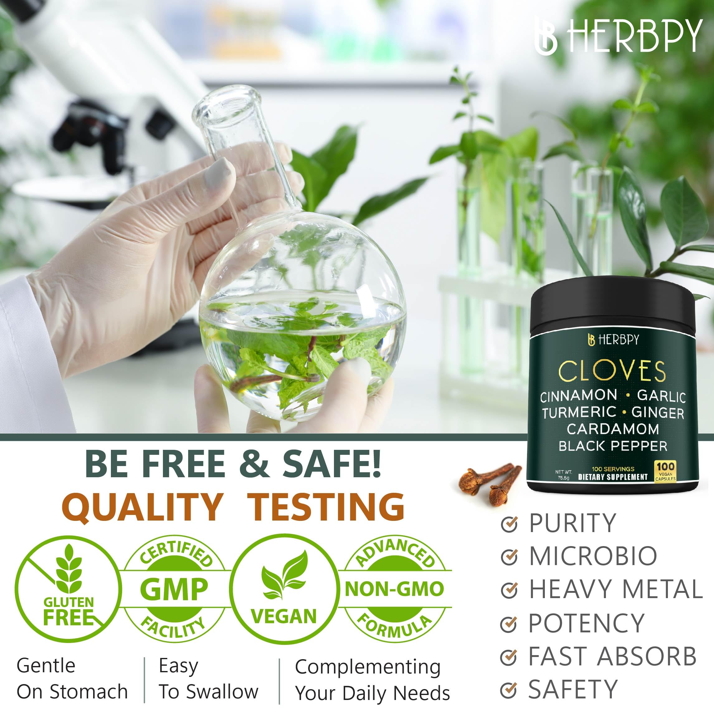 Herbpy 7in1 ingredients blend includes turmeric, cinnamon, and ginger on display.
