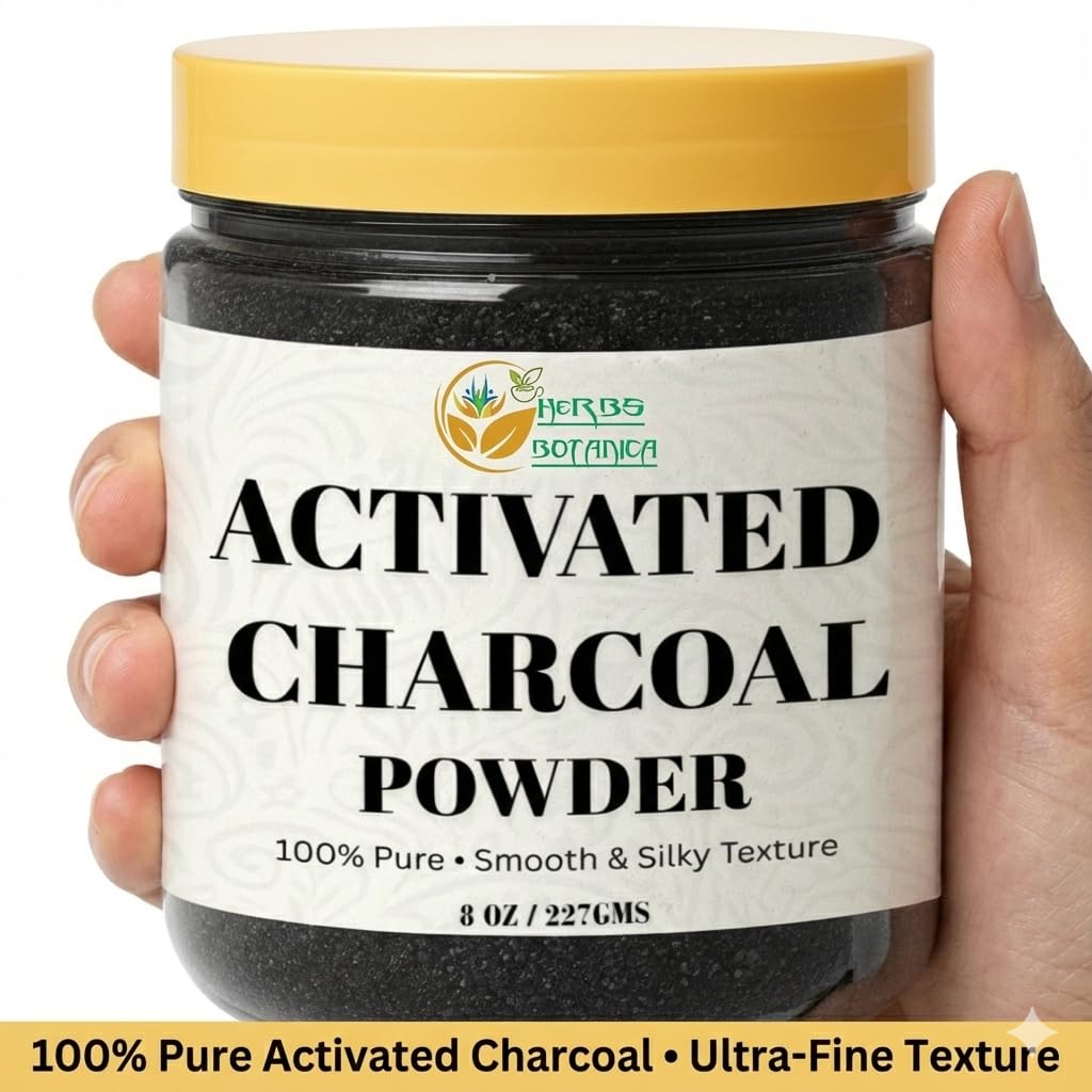 Herbs Botanica Charcoal Teeth Whitening Application demonstrates brightening routine.