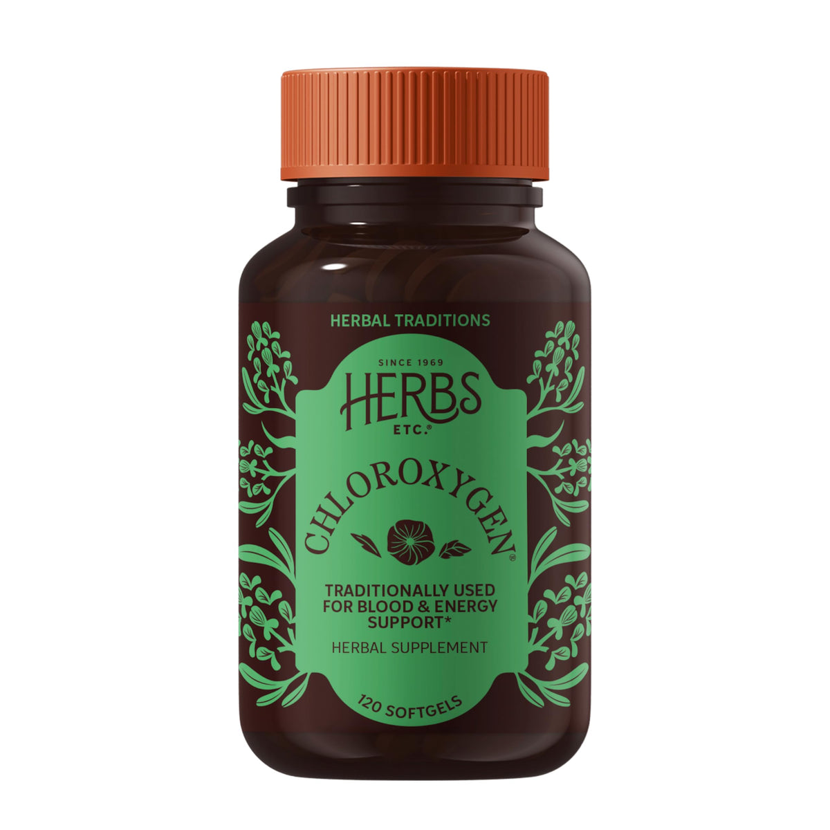 Herbs Etc. ChlorOxygen bottle with chlorophyll concentrate for daily vitality.