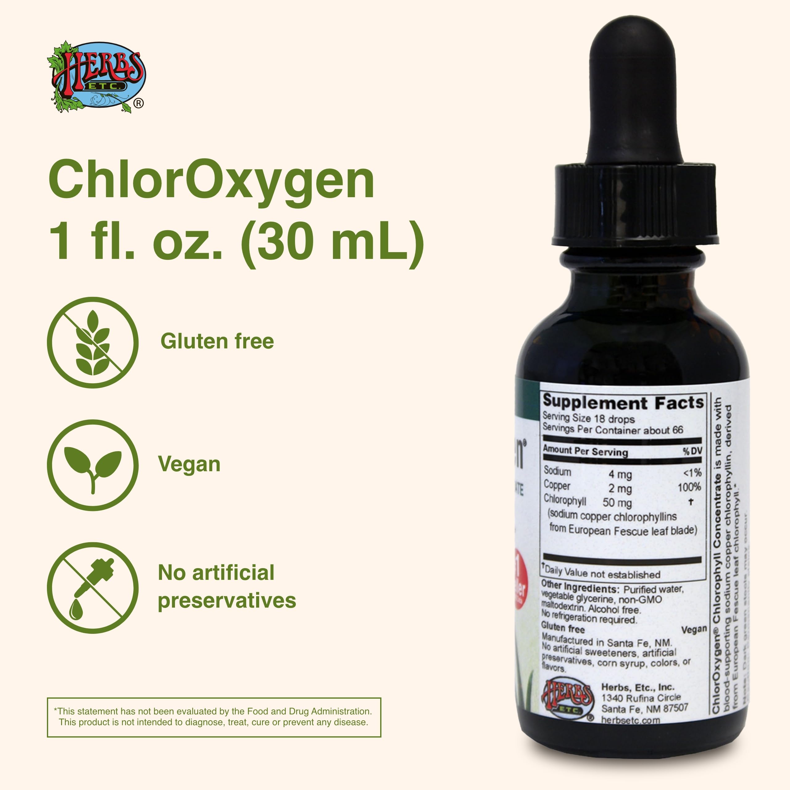 Herbs Etc. ChlorOxygen liquid chlorophyll highlights pure extract for daily energy.