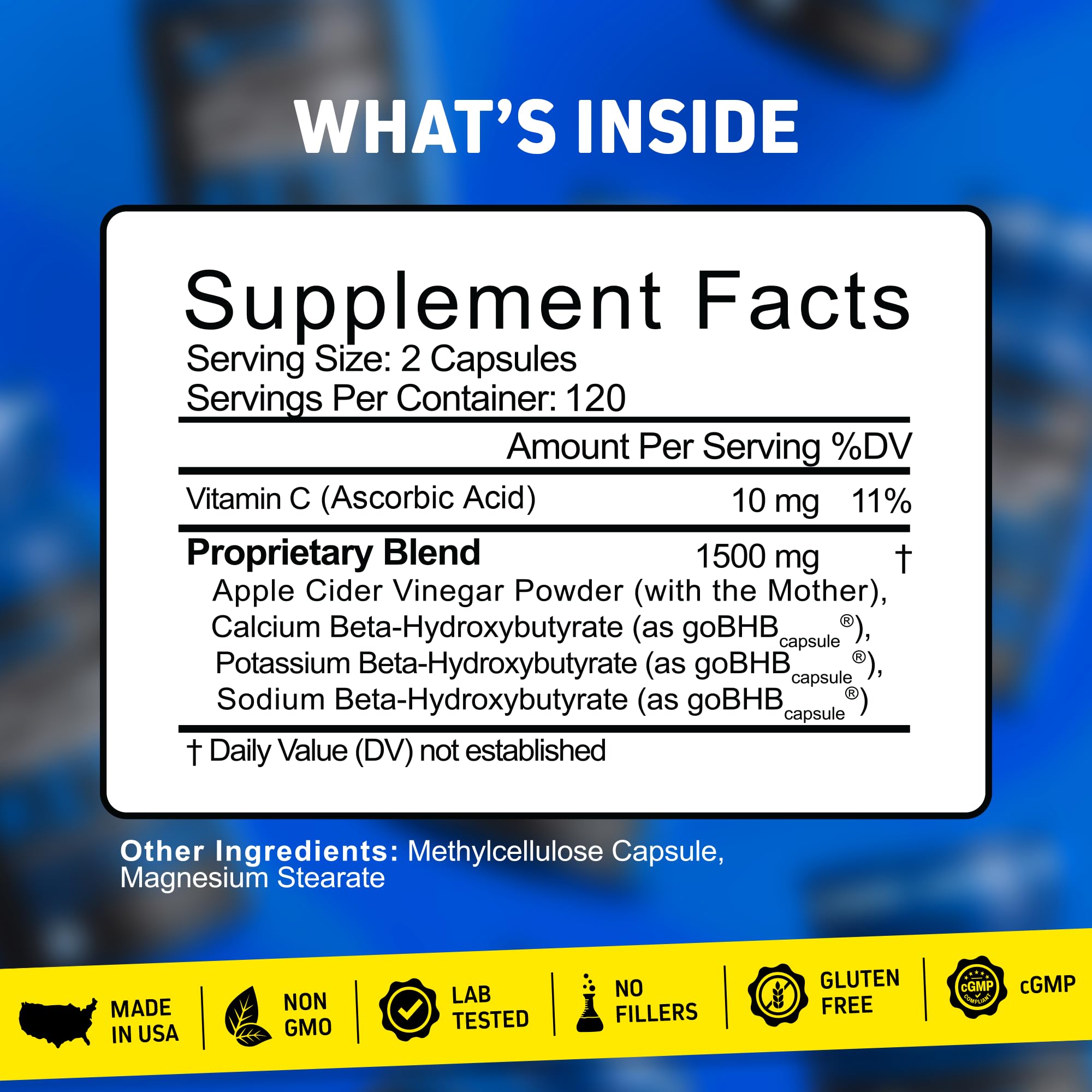 Ingredients list shows apple cider vinegar and exogenous ketones.
