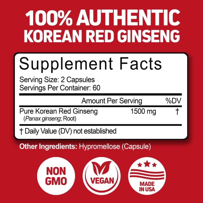 Herbtonics Korean Red Panax Ginseng capsules for daily focus.