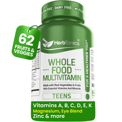 Herbtonics teen vitamins bottle with capsules for daily energy and focus.