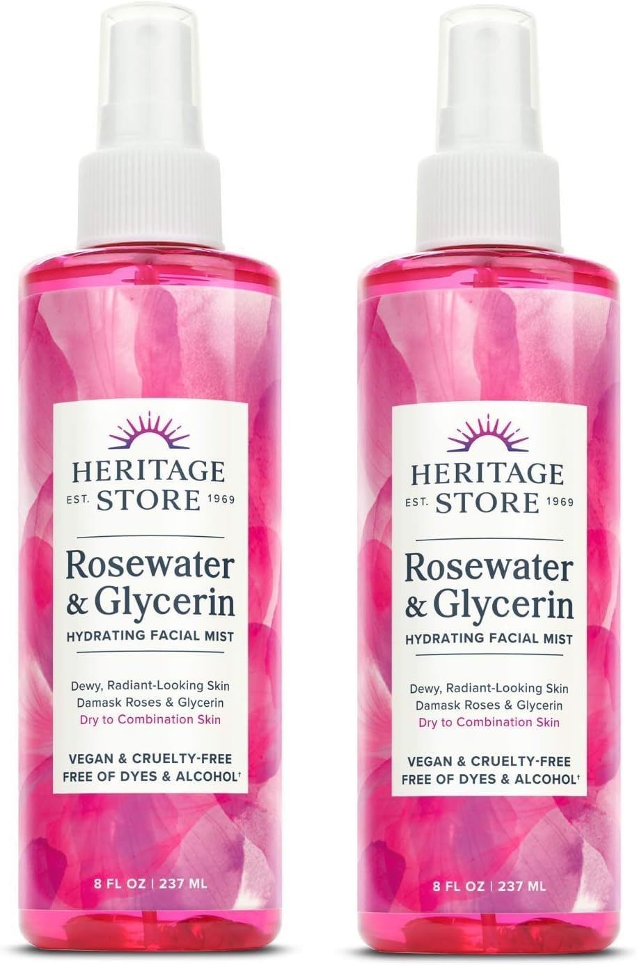 HERITAGE STORE Rosewater & Glycerin bottle ready for a refreshing facial mist.