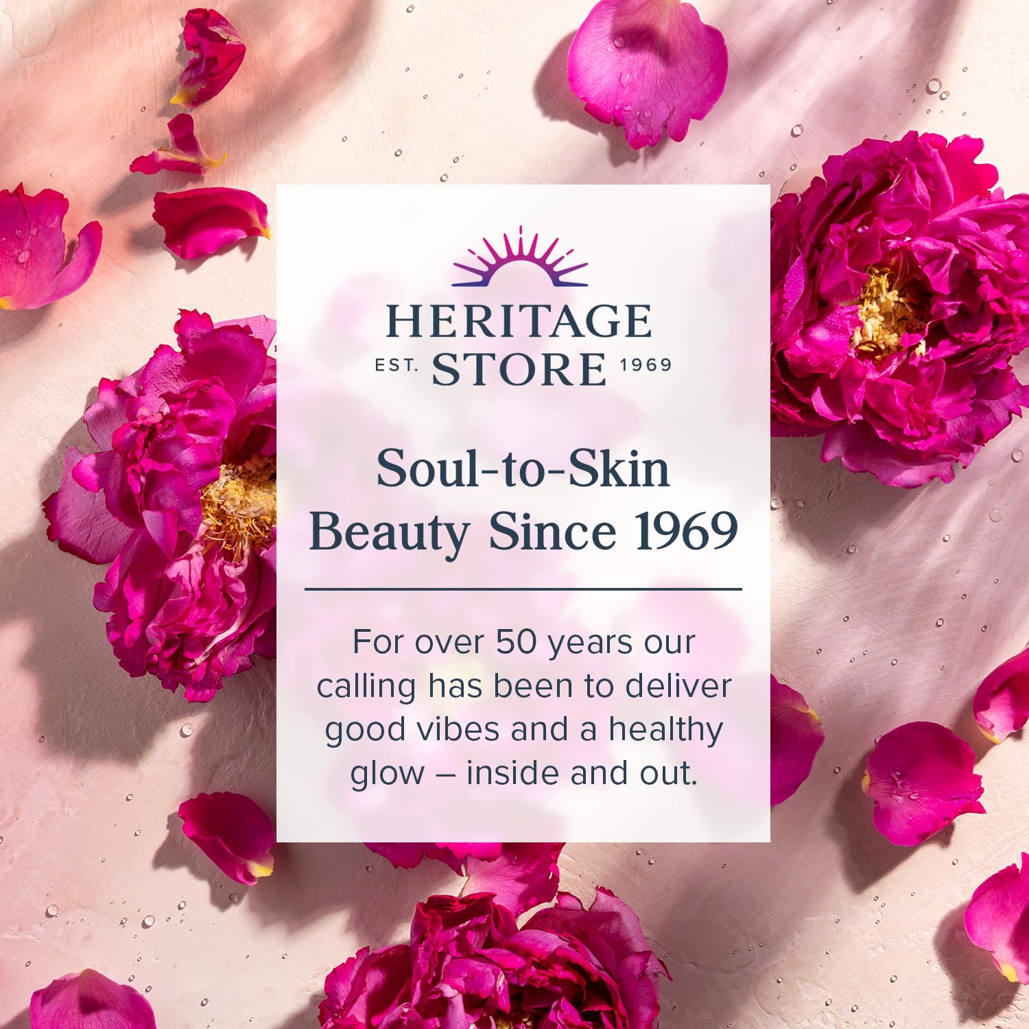 HERITAGE STORE Rosewater & Glycerin mist ingredients panel highlights dye-free formula.